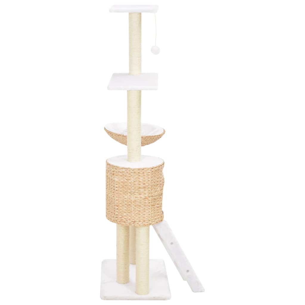 Cat house with sisal rope scratching post, seagrass