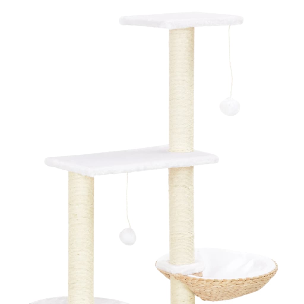 Cat house with sisal rope scratching post, seagrass