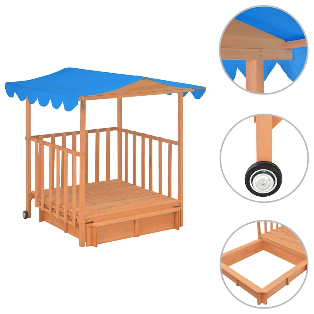 children's playhouse with sandbox, pine wood, blue, UV 50