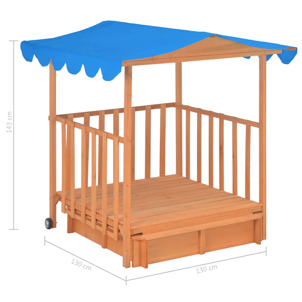 children's playhouse with sandbox, pine wood, blue, UV 50