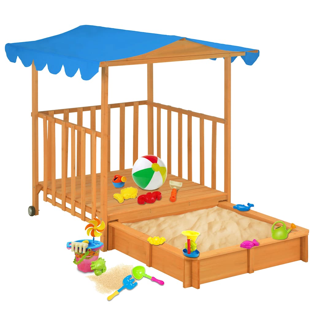 children's playhouse with sandbox, pine wood, blue, UV 50