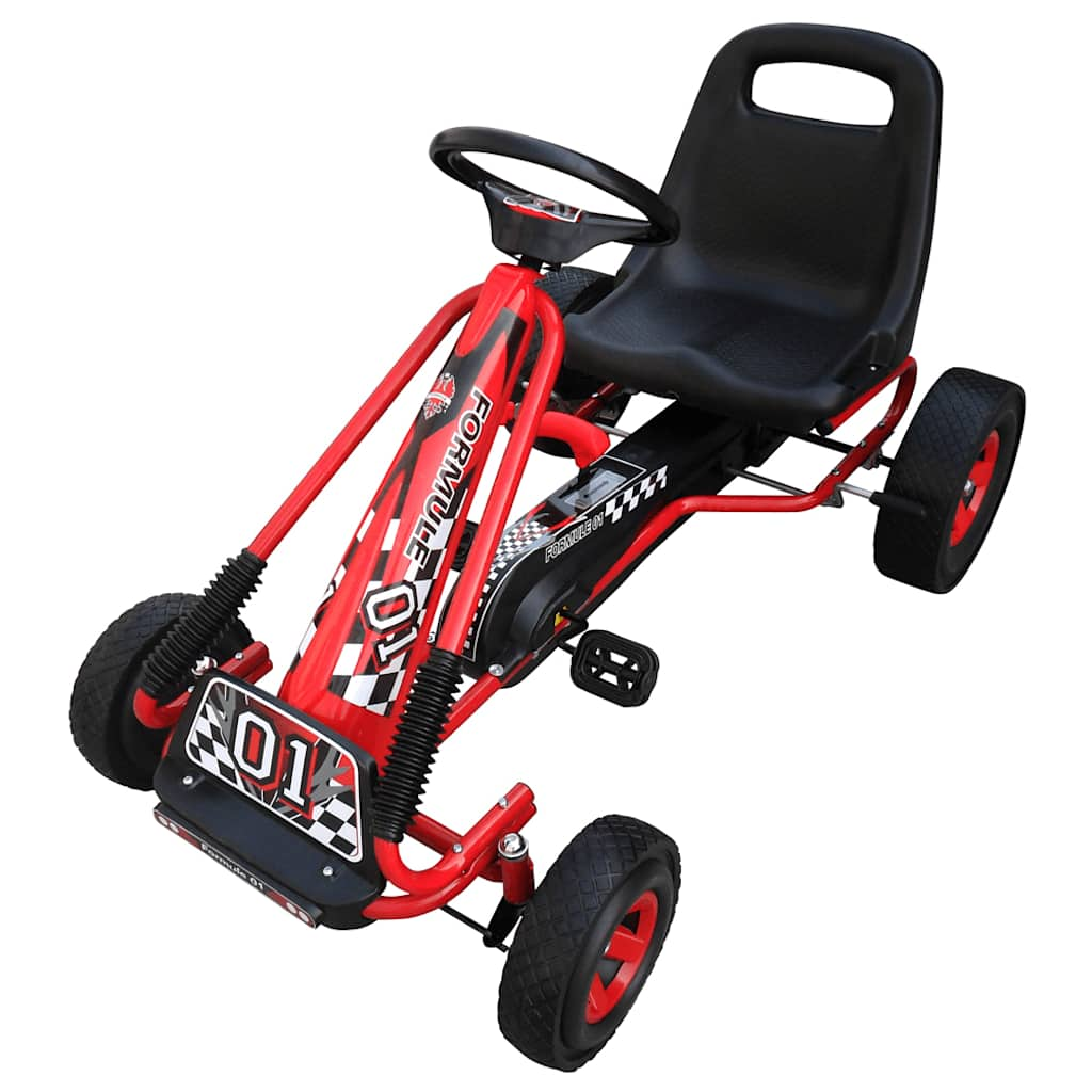 Pedal go-kart for children with adjustable seat, red