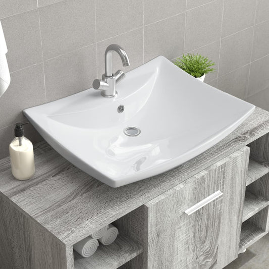 Luxurious ceramic sink, square, with overflow and tap hole