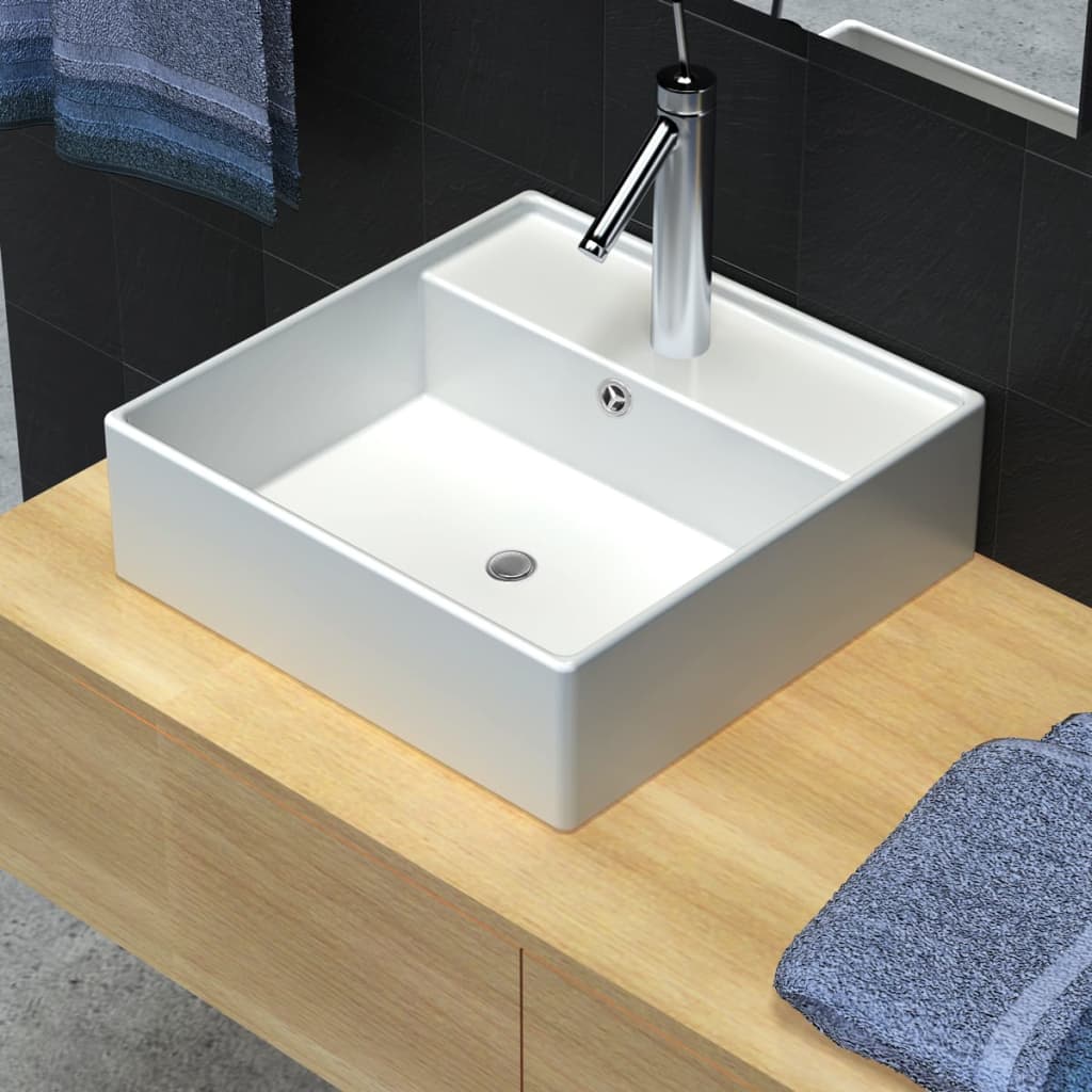 Luxury square ceramic washbasin white 41 x 41 cm