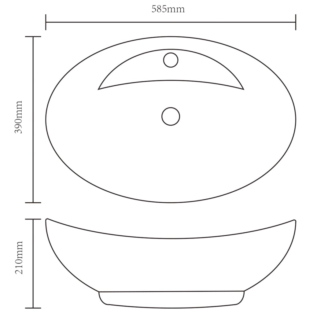 Luxurious ceramic oval washbasin with overflow and tap hole