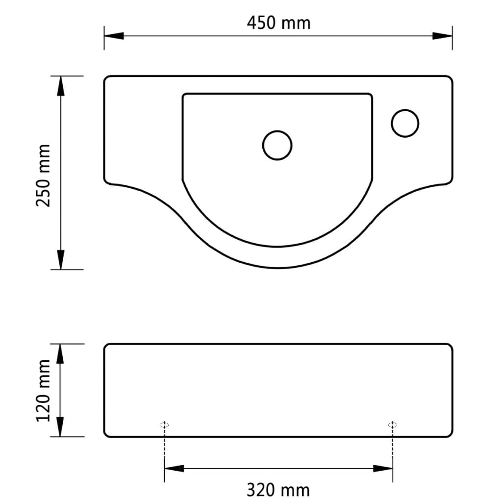 White ceramic bathroom sink with drain hole