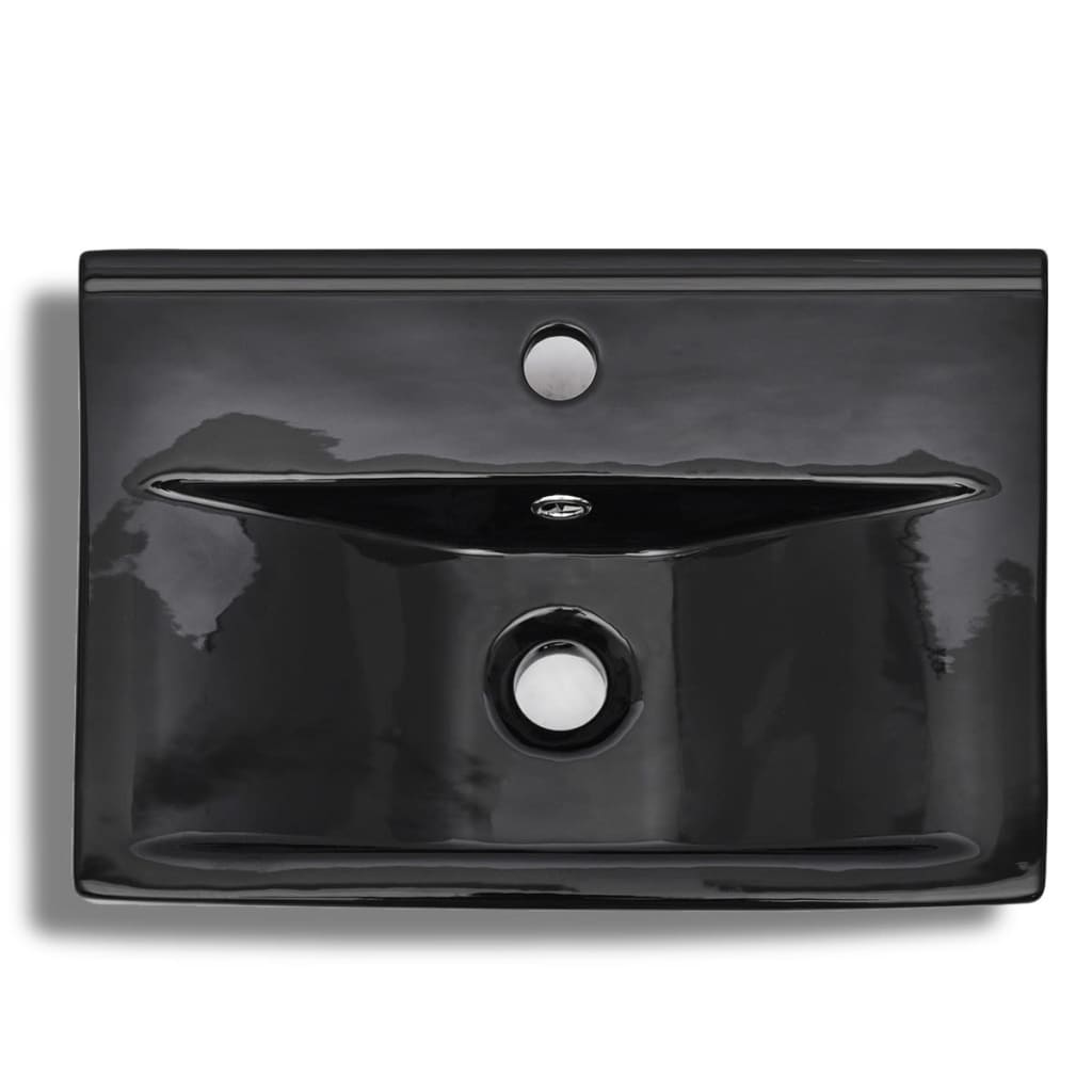 bathroom sink with tap and overflow hole, black, square