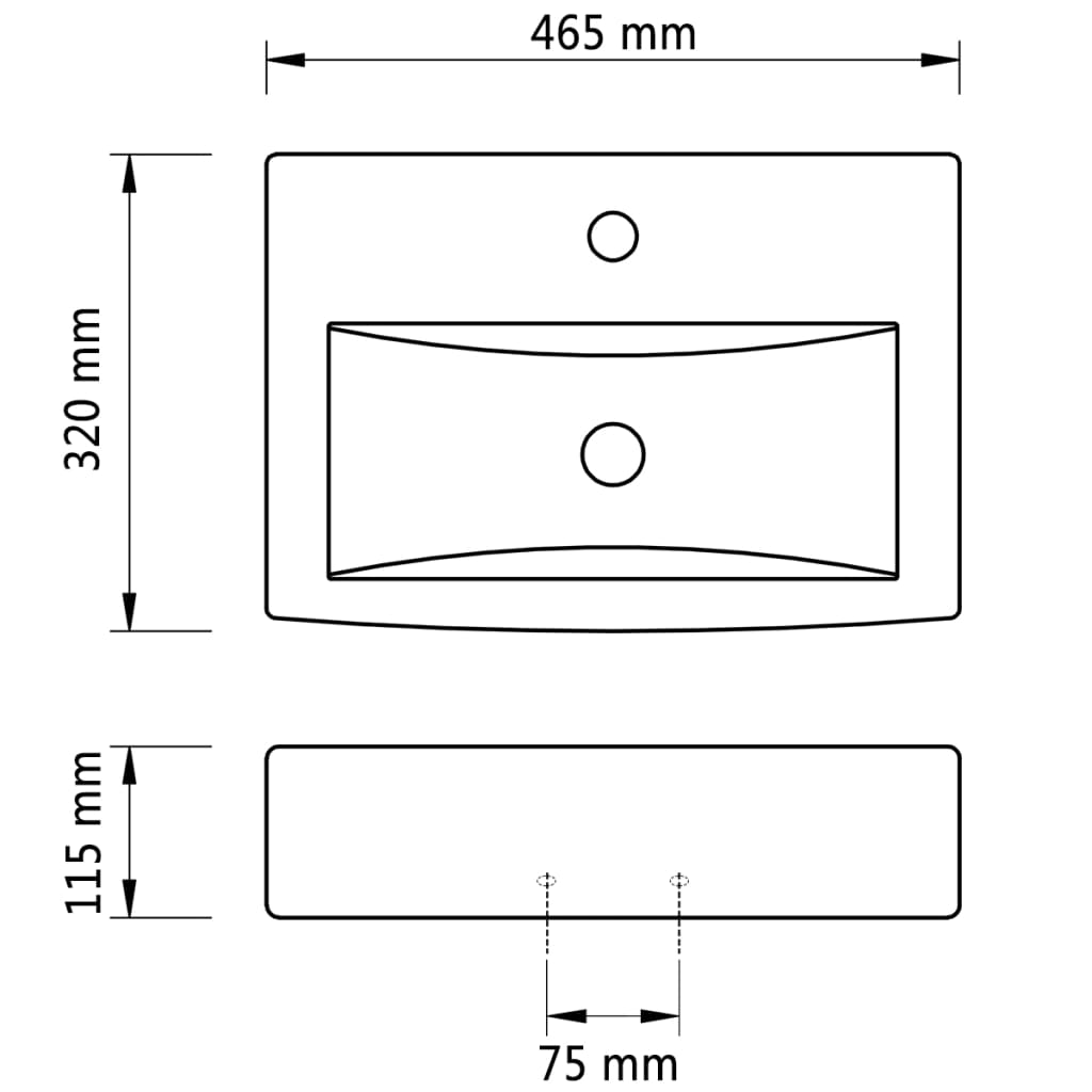 bathroom sink with tap and overflow hole, black, square