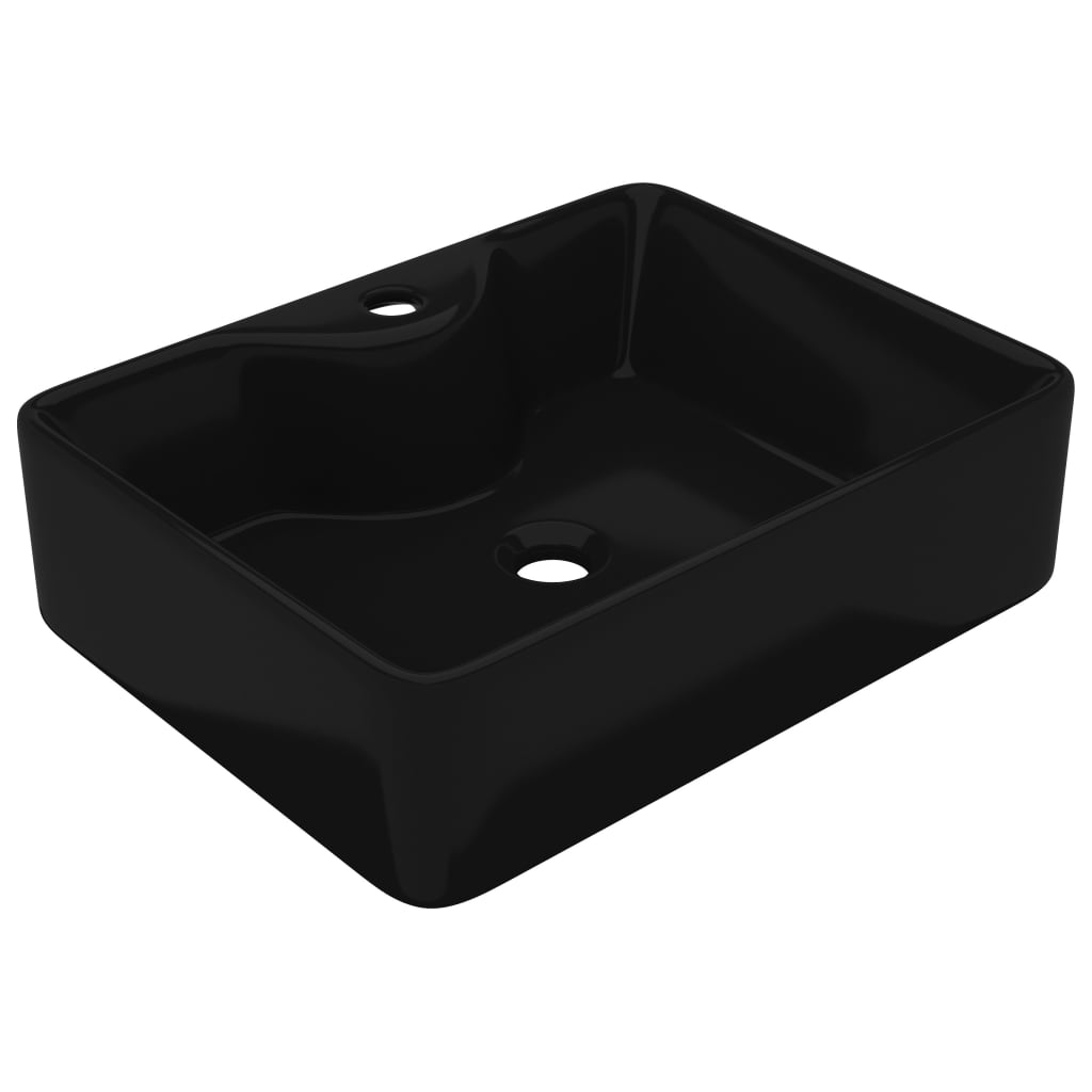 Ceramic bathroom sink with tap hole, square, black