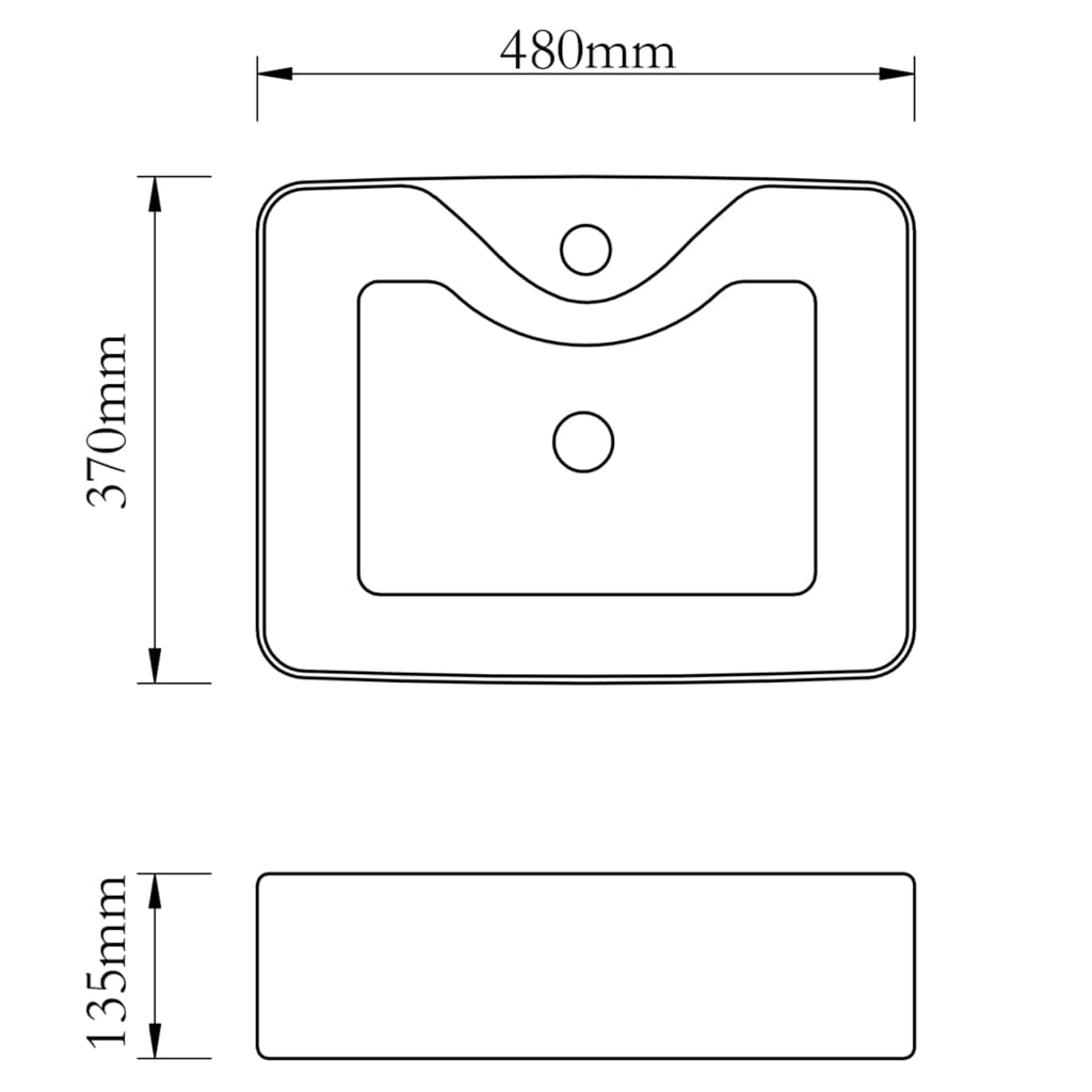 Ceramic bathroom sink with tap hole, square, black