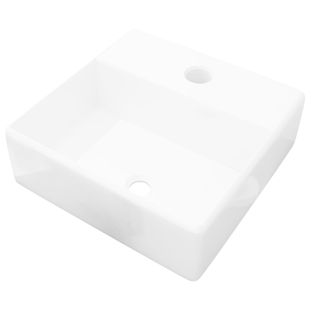 Ceramic bathroom sink with tap hole, square, white