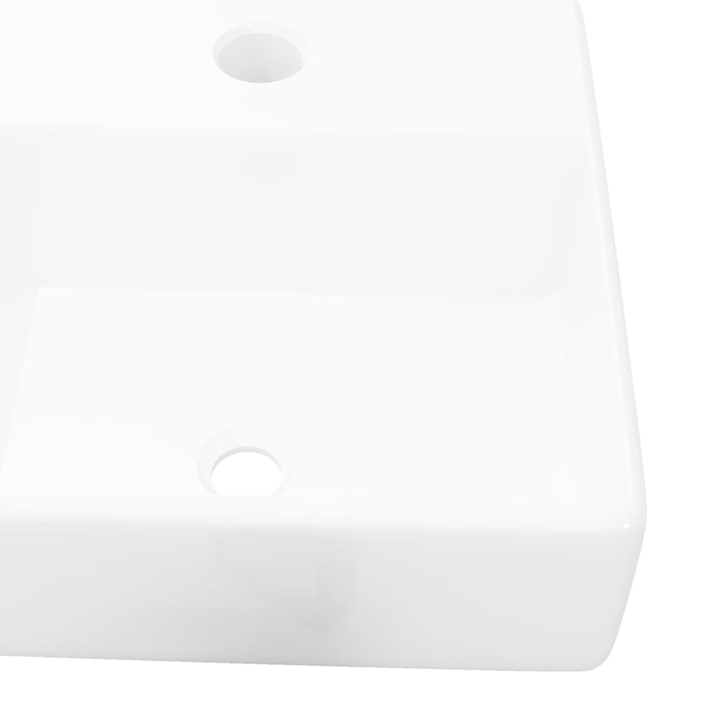 Ceramic bathroom sink with tap hole, square, white