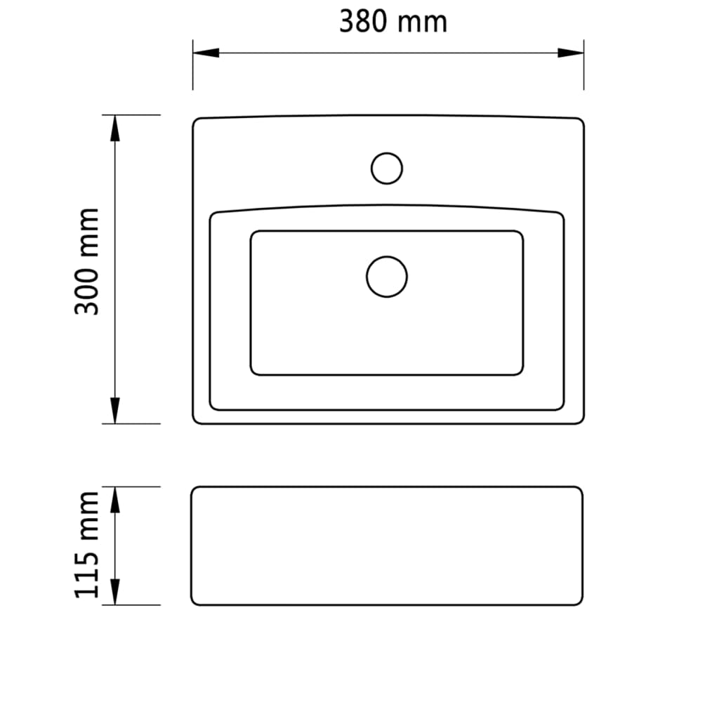 Ceramic bathroom sink with tap hole, square, white