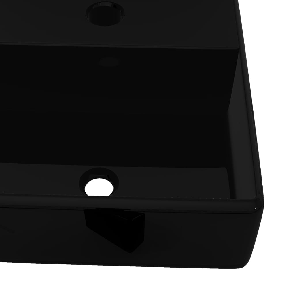 Ceramic bathroom sink with tap hole, square, black