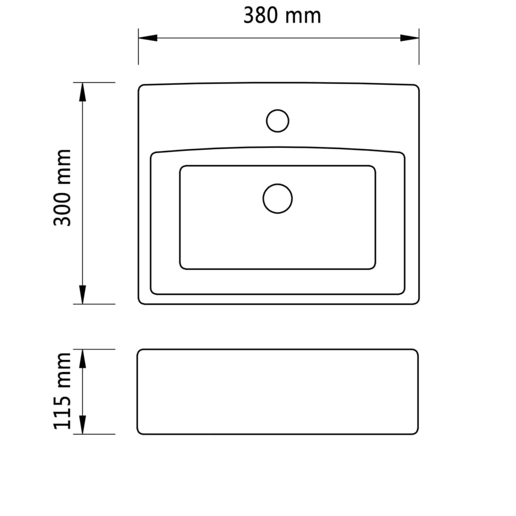 Ceramic bathroom sink with tap hole, square, black