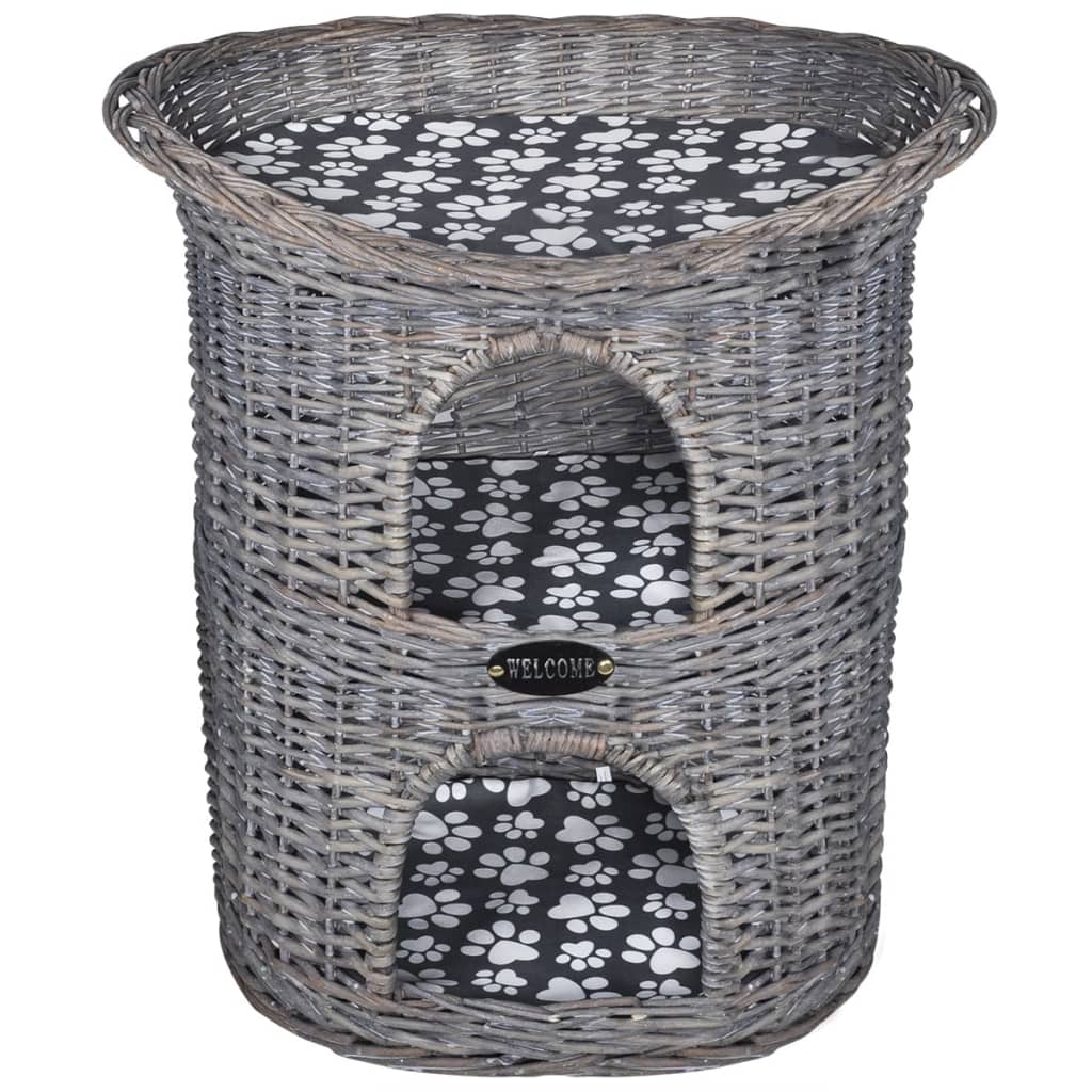 2-storey wicker cat scratching post/house/bed with cushion