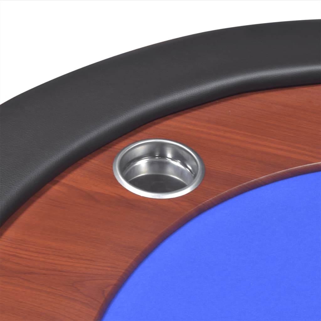 poker table for 10 players with dealer area and chip tray, blue