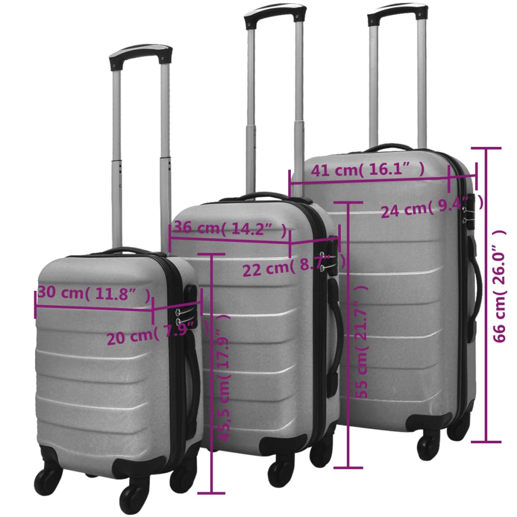 three-piece hardshell suitcase set gray 45.5/55/66 cm