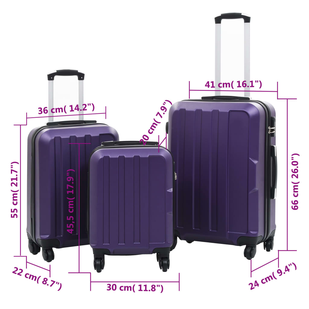 hard case, 3 pcs, purple, ABS