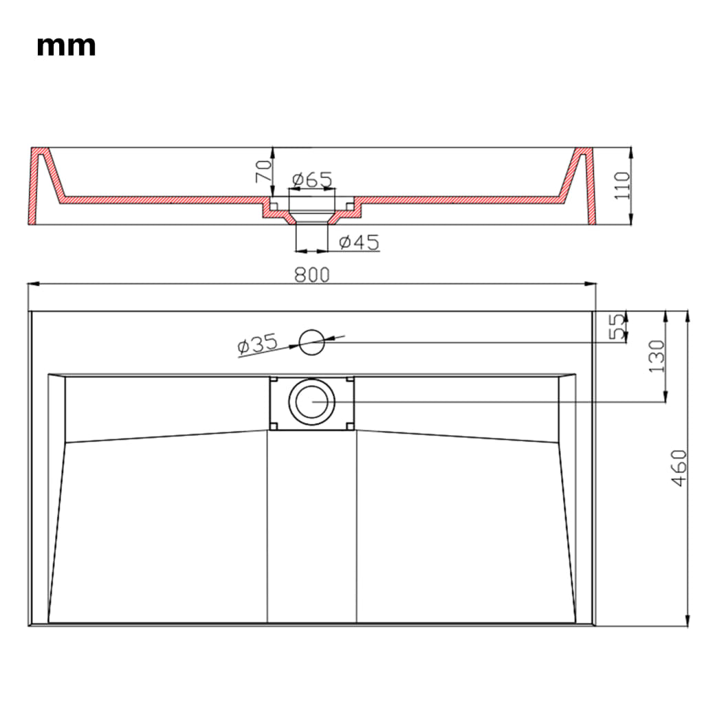 раковина 80 x 46 x 11 см минеральное литье/мраморное литье, белая