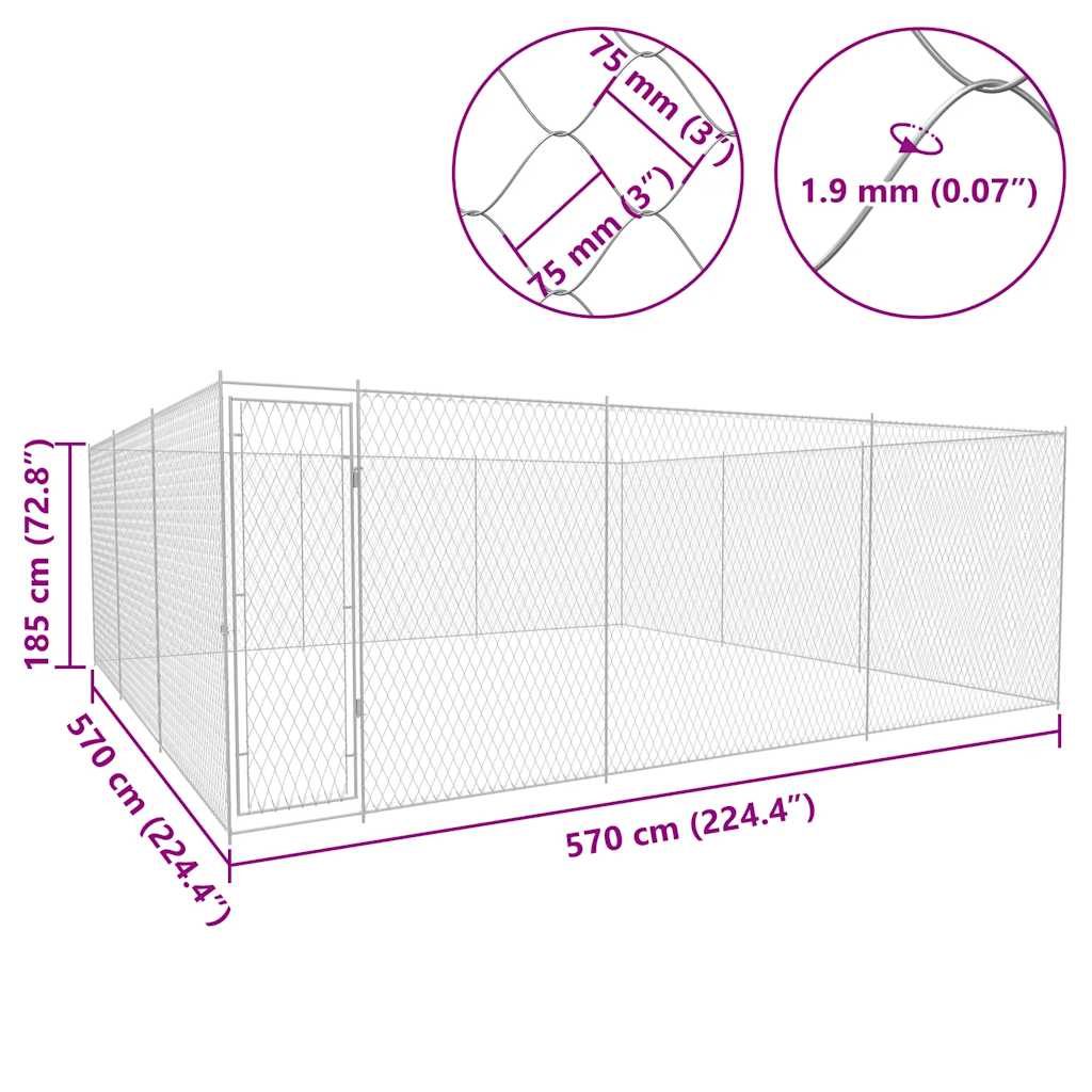 dog crate, galvanized steel, 570x570x185 cm