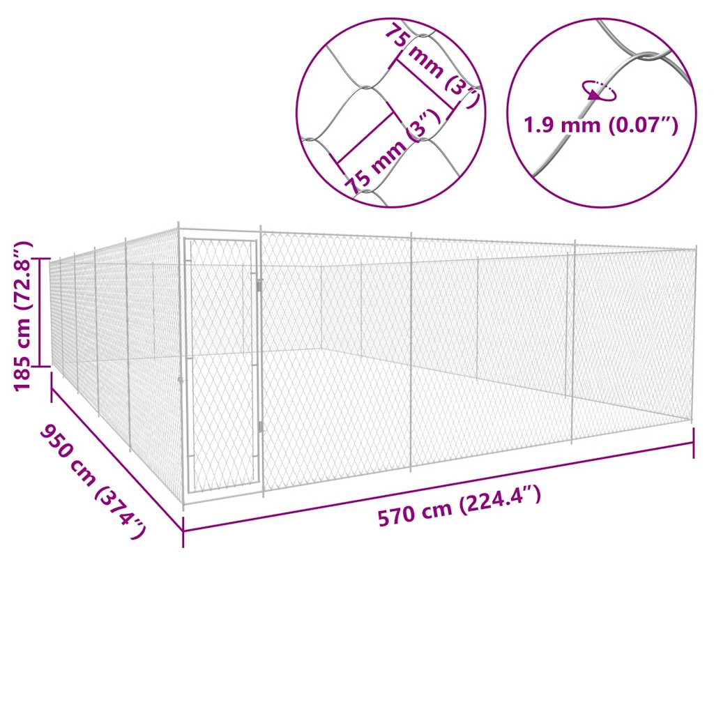 dog crate, galvanized steel, 950x570x185 cm