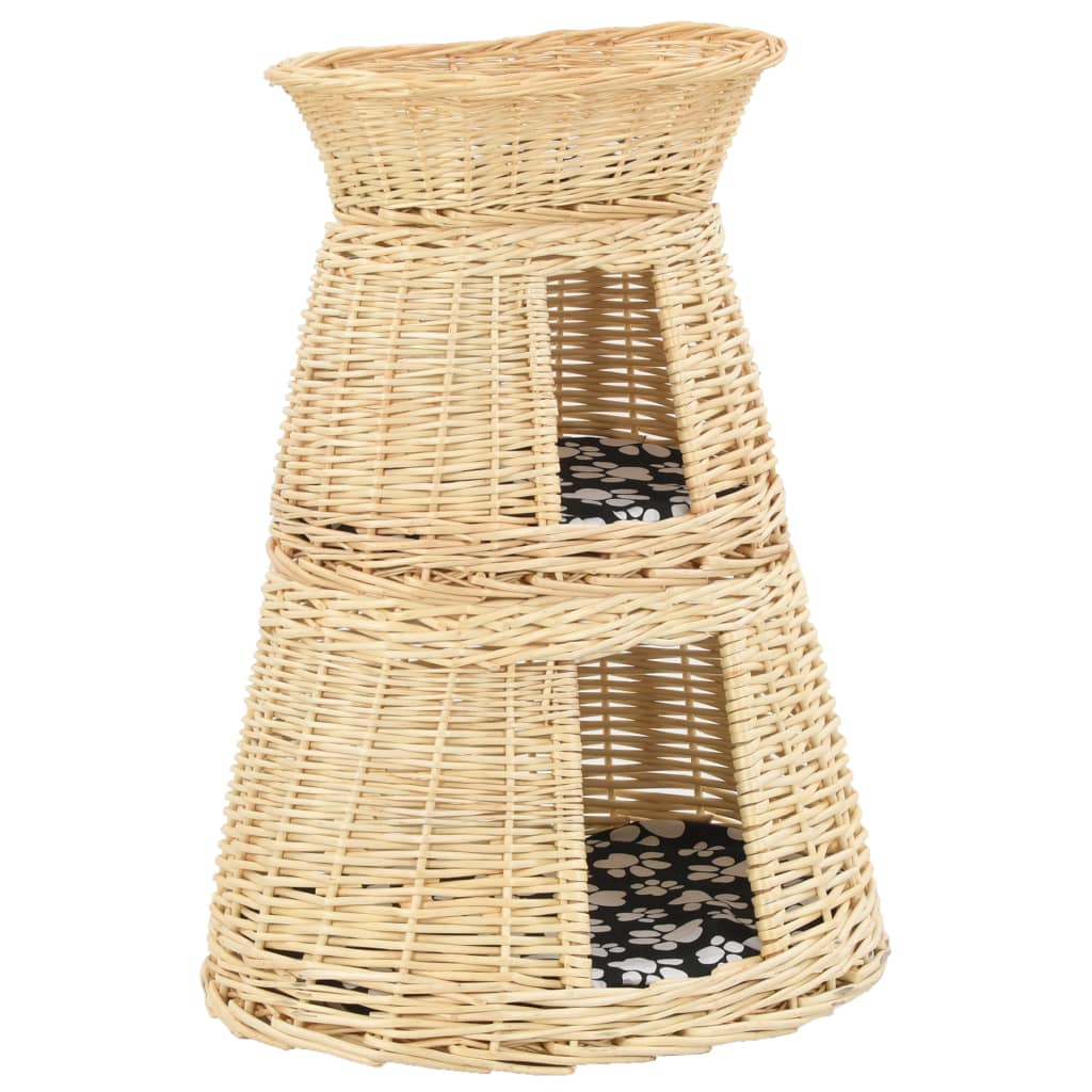 3-piece cat basket with cushions, 47 x 34 x 60 cm, natural willow