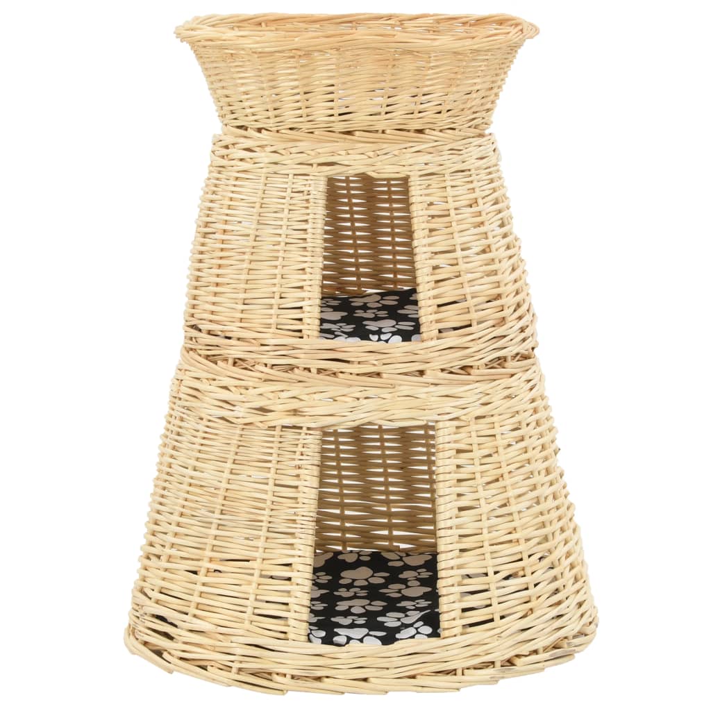 3-piece cat basket with cushions, 47 x 34 x 60 cm, natural willow