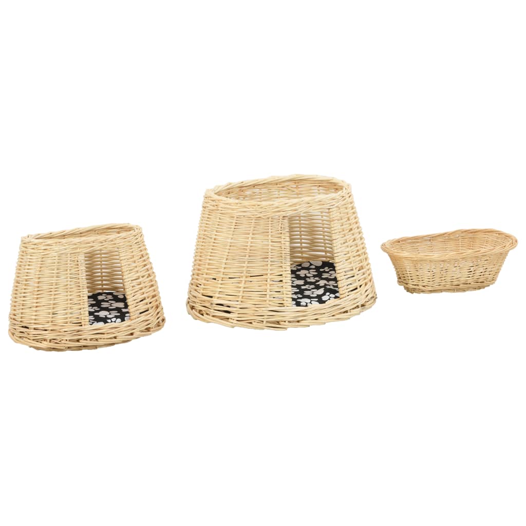 3-piece cat basket with cushions, 47 x 34 x 60 cm, natural willow