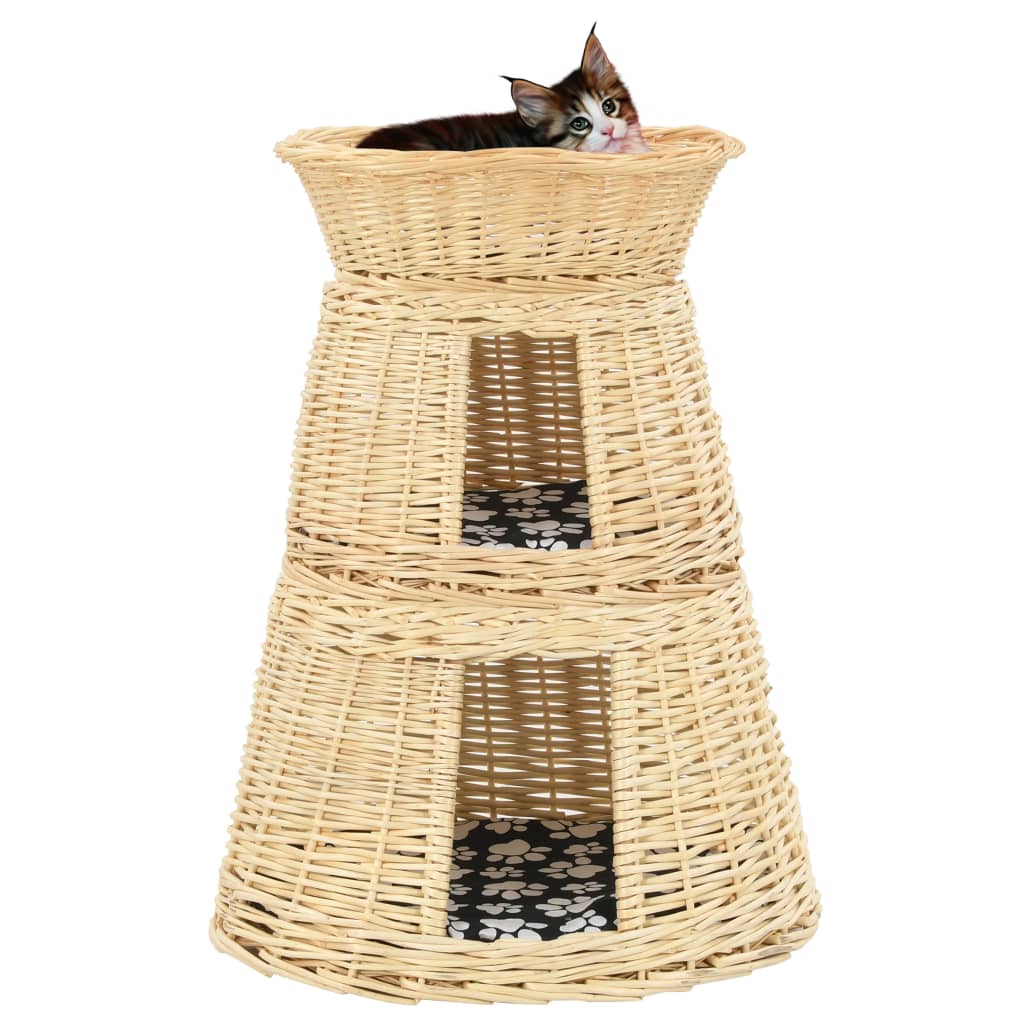 3-piece cat basket with cushions, 47 x 34 x 60 cm, natural willow