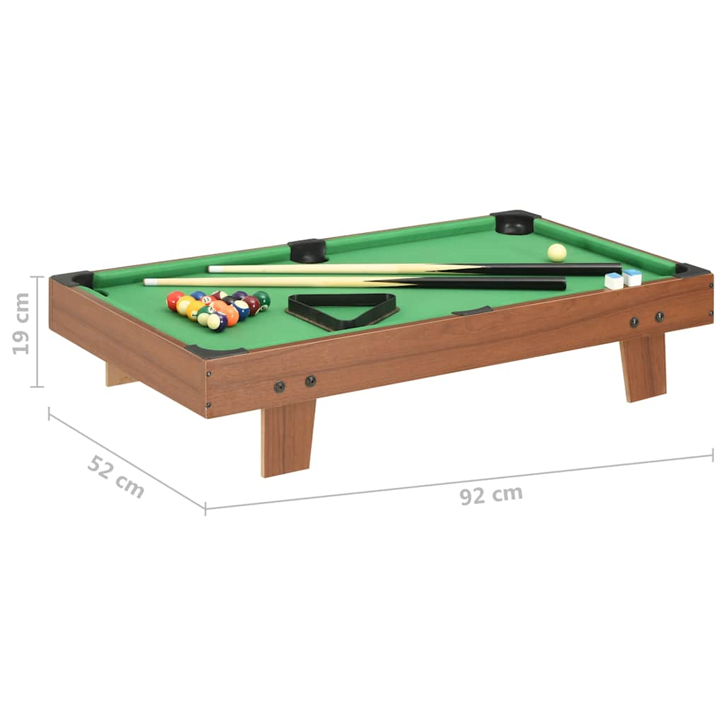 mini pool table 92 x 52 x 19 cm, brown and green