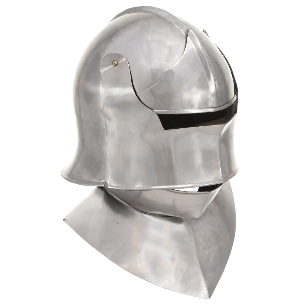 medieval knight helmet, replica, LARP, silver, steel