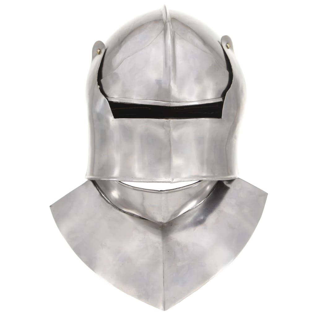 medieval knight helmet, replica, LARP, silver, steel