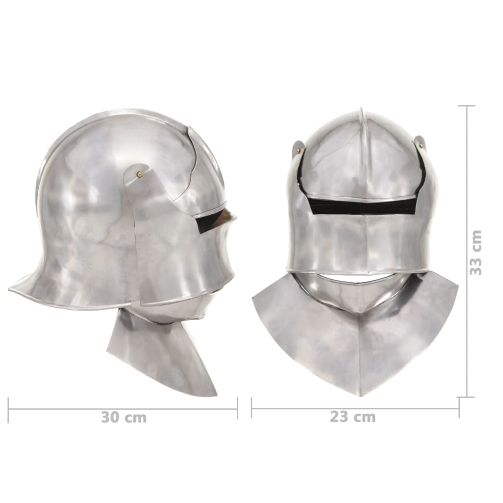 medieval knight helmet, replica, LARP, silver, steel