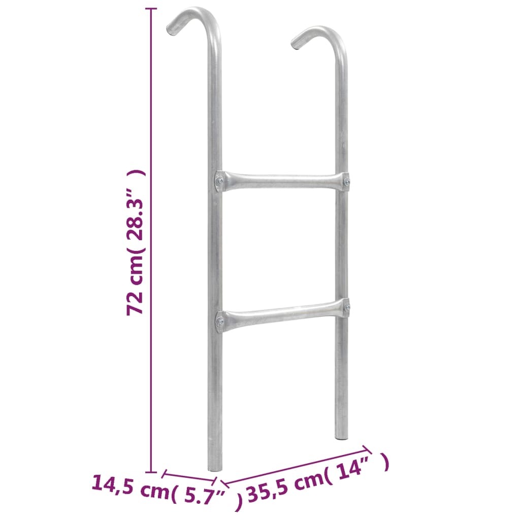 2-step trampoline ladder, steel, silver 72 cm