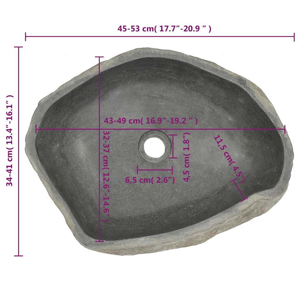 каменная мойка, овальная (45-53)x(34-41) см