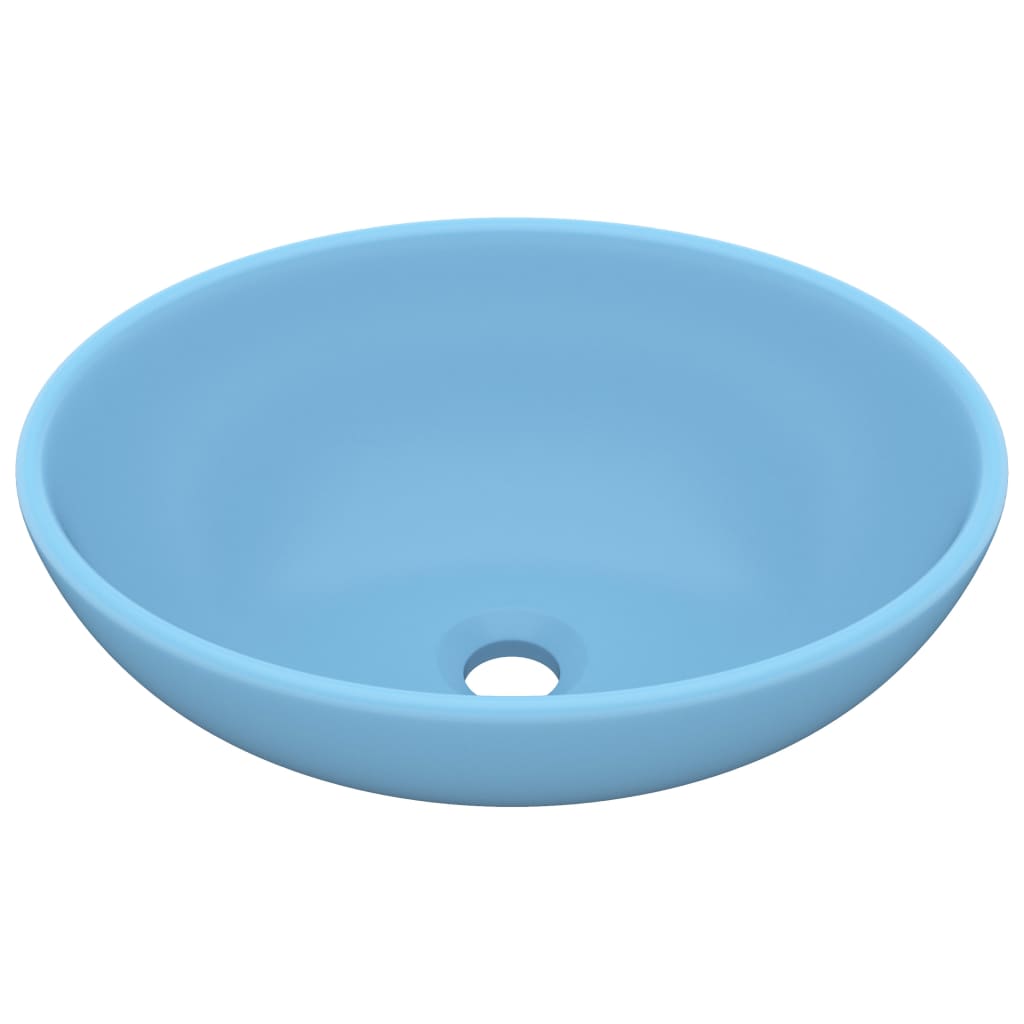 luxury oval sink, matte light blue, 40x33 cm ceramic