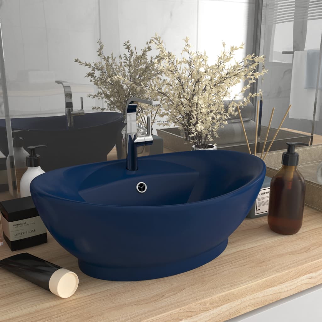 sink with overflow oval matte dark blue 58.5x39cm ceramic