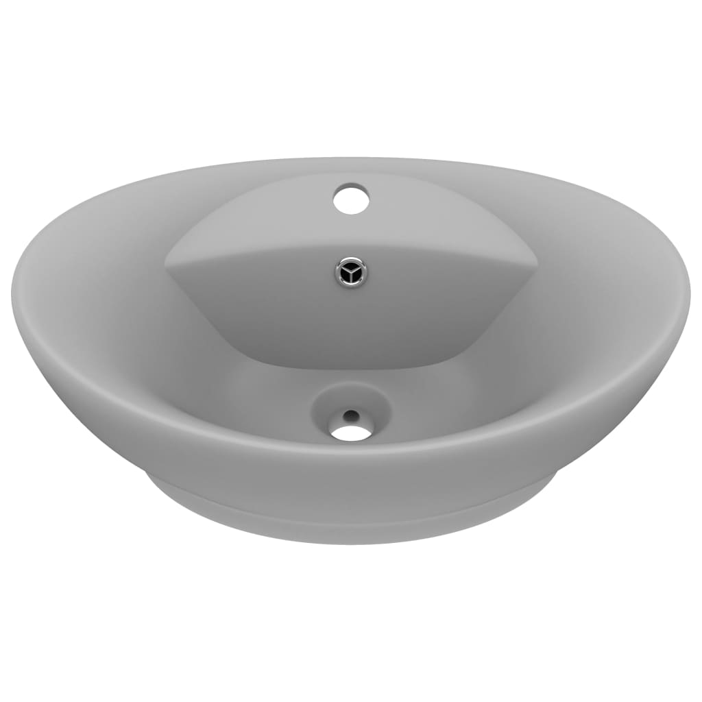 sink with overflow, oval matte light gray 58.5x39 cm ceramic