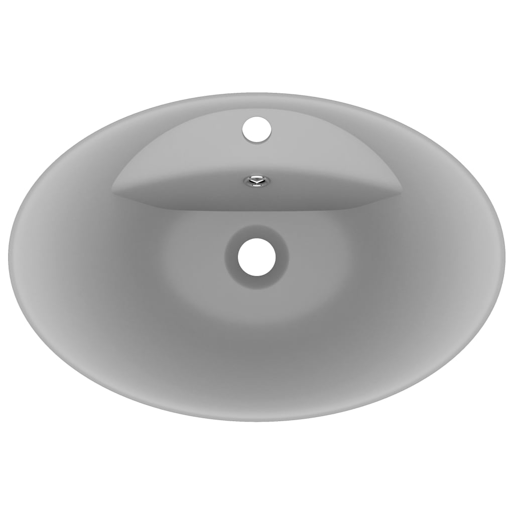 sink with overflow, oval matte light gray 58.5x39 cm ceramic