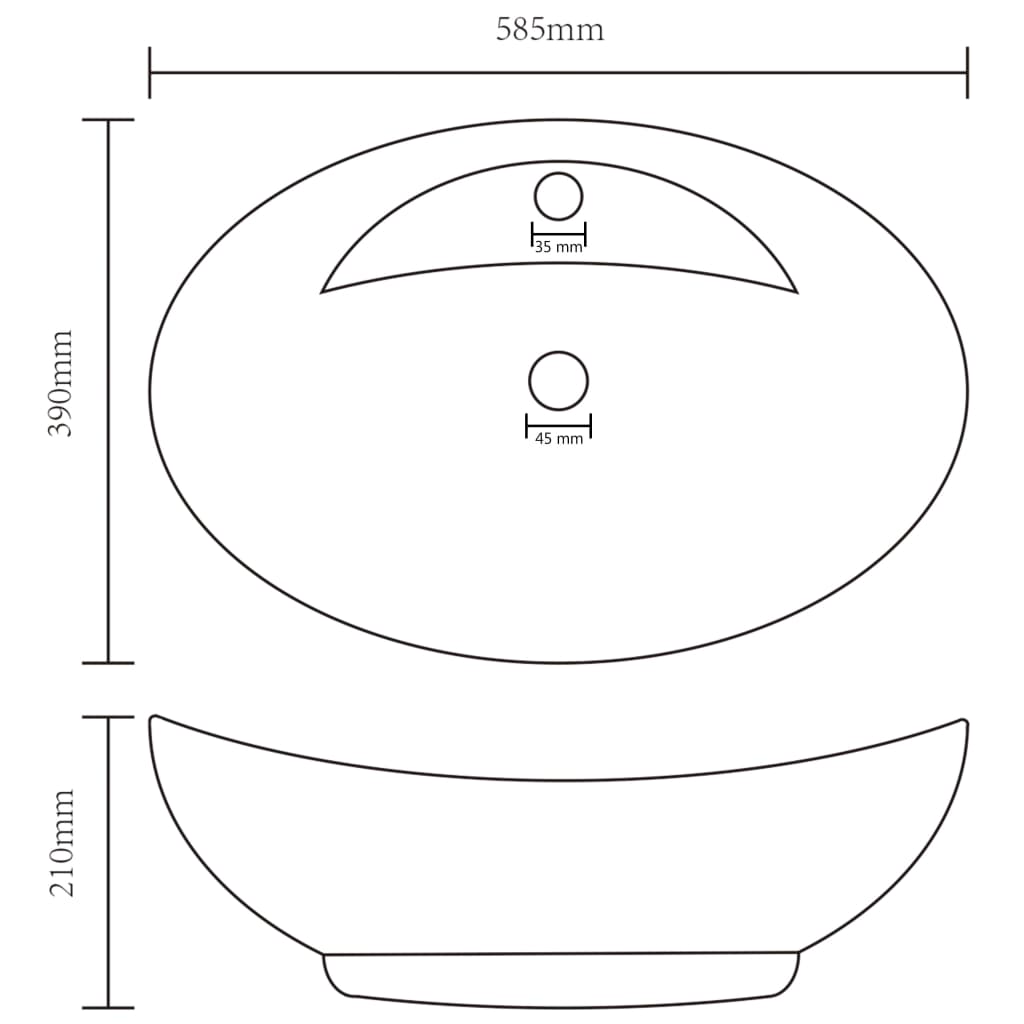 sink with overflow, oval matte light gray 58.5x39 cm ceramic