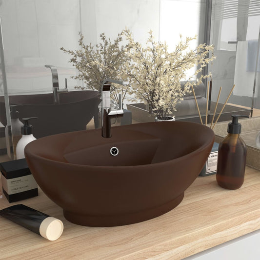 sink, oval matte dark brown 58.5 x 39 cm ceramic