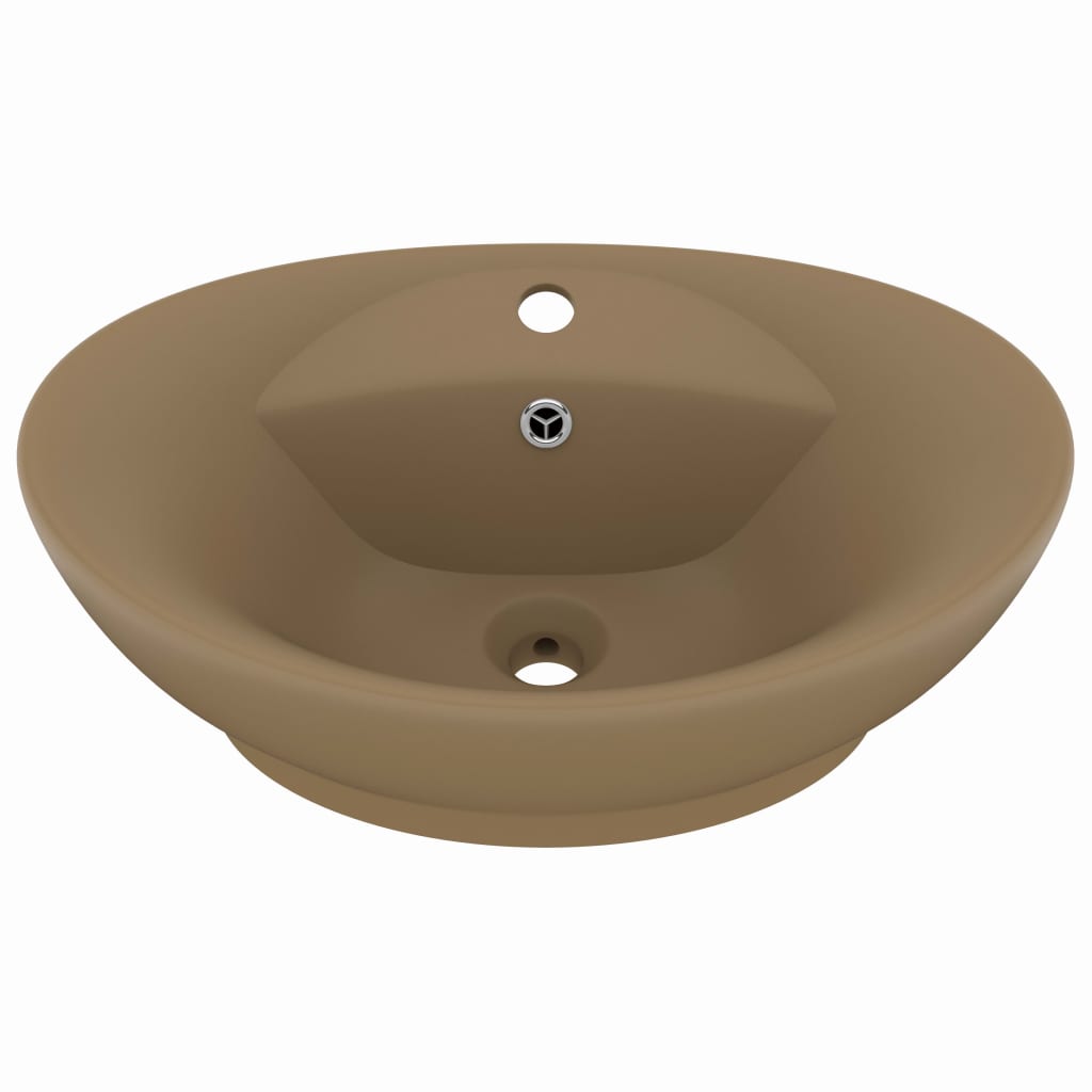 sink with overflow, oval matte cream 58.5 x 39 cm ceramic