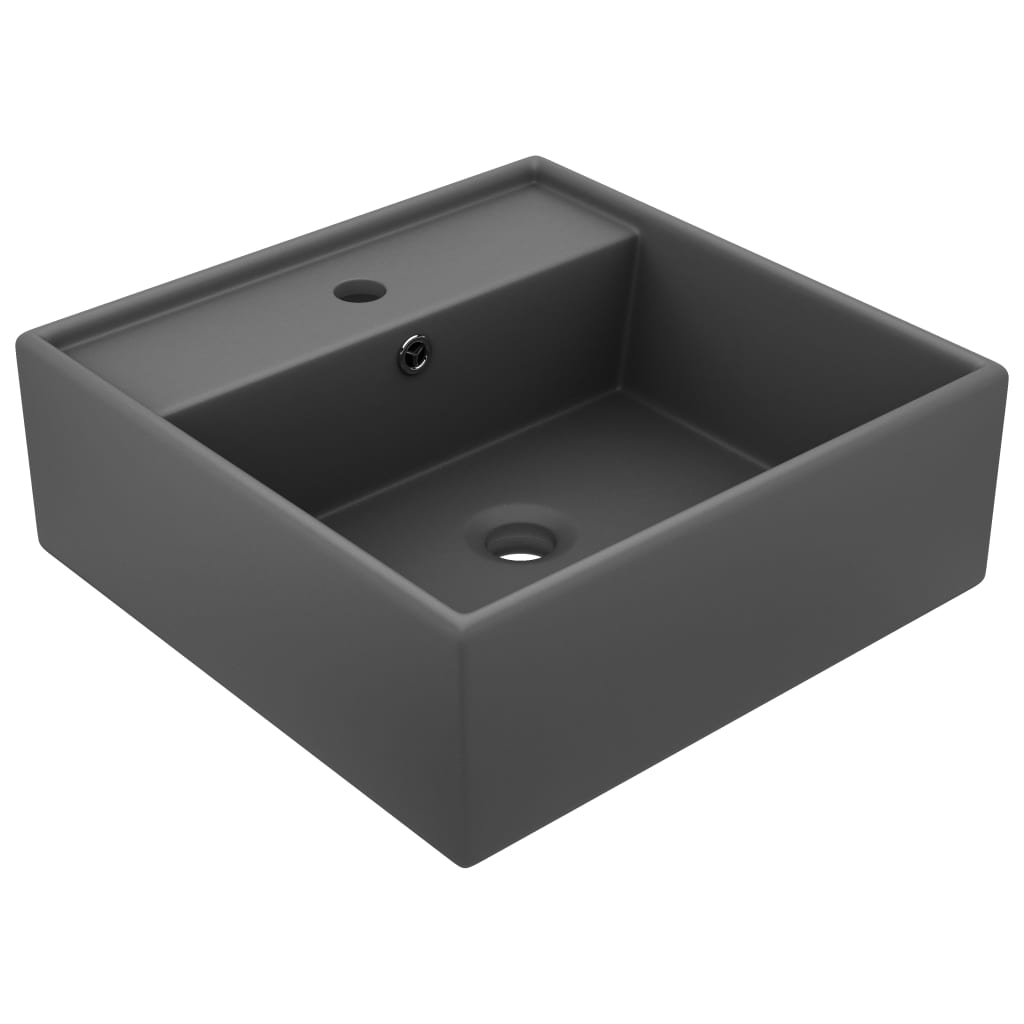 sink with overflow, square matte dark gray 41x41 cm ceramic