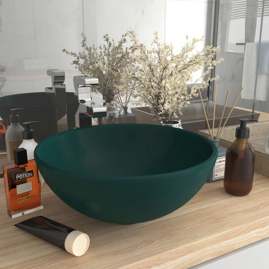 luxury sink round, matte dark green, 32.5 x 14 cm, ceramic