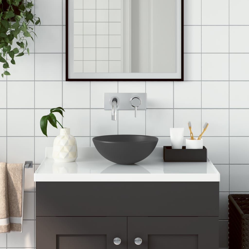 bathroom sink ceramic, dark gray, round