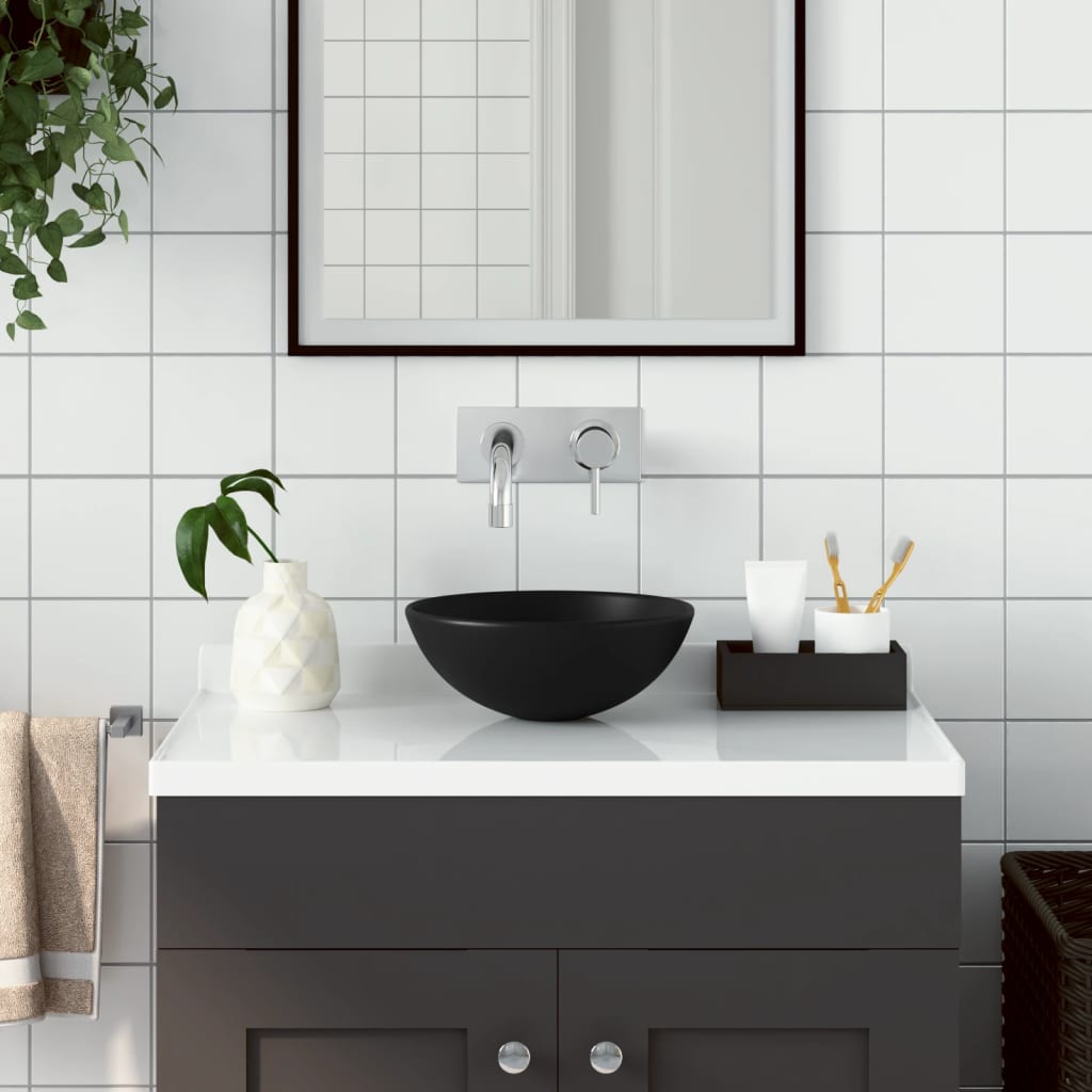 bathroom sink ceramic, matte black, round