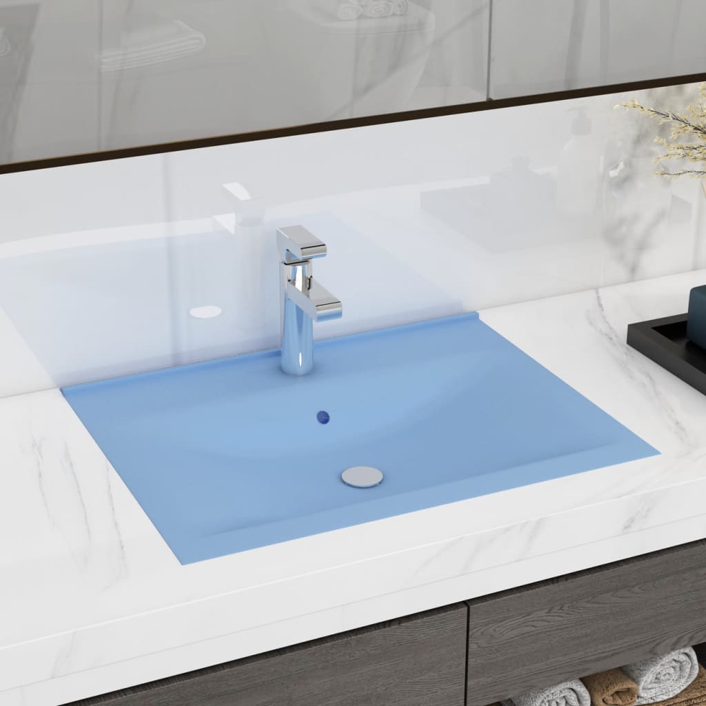 sink with tap hole matte light blue 60 x 46 cm ceramic