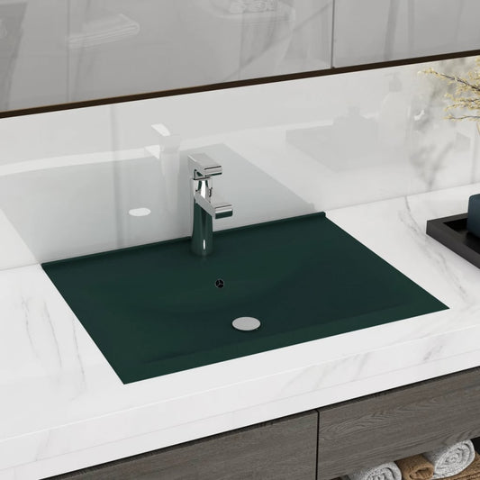 sink with tap hole matt dark green 60 x 46 cm ceramic