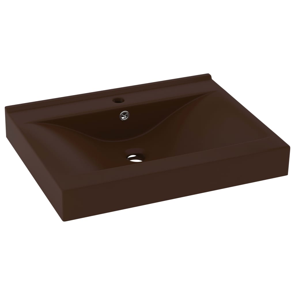 sink with tap hole matt dark brown 60 x 46 cm ceramic